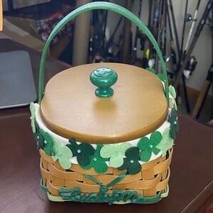 Longaberger 2012 Lucky Me Green Basket liner protector and lid
